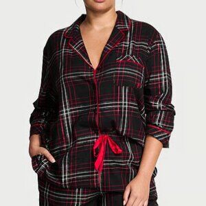 Victoria's Secret Flannel Pajama Top - Black Plaid - XL Long - NWT